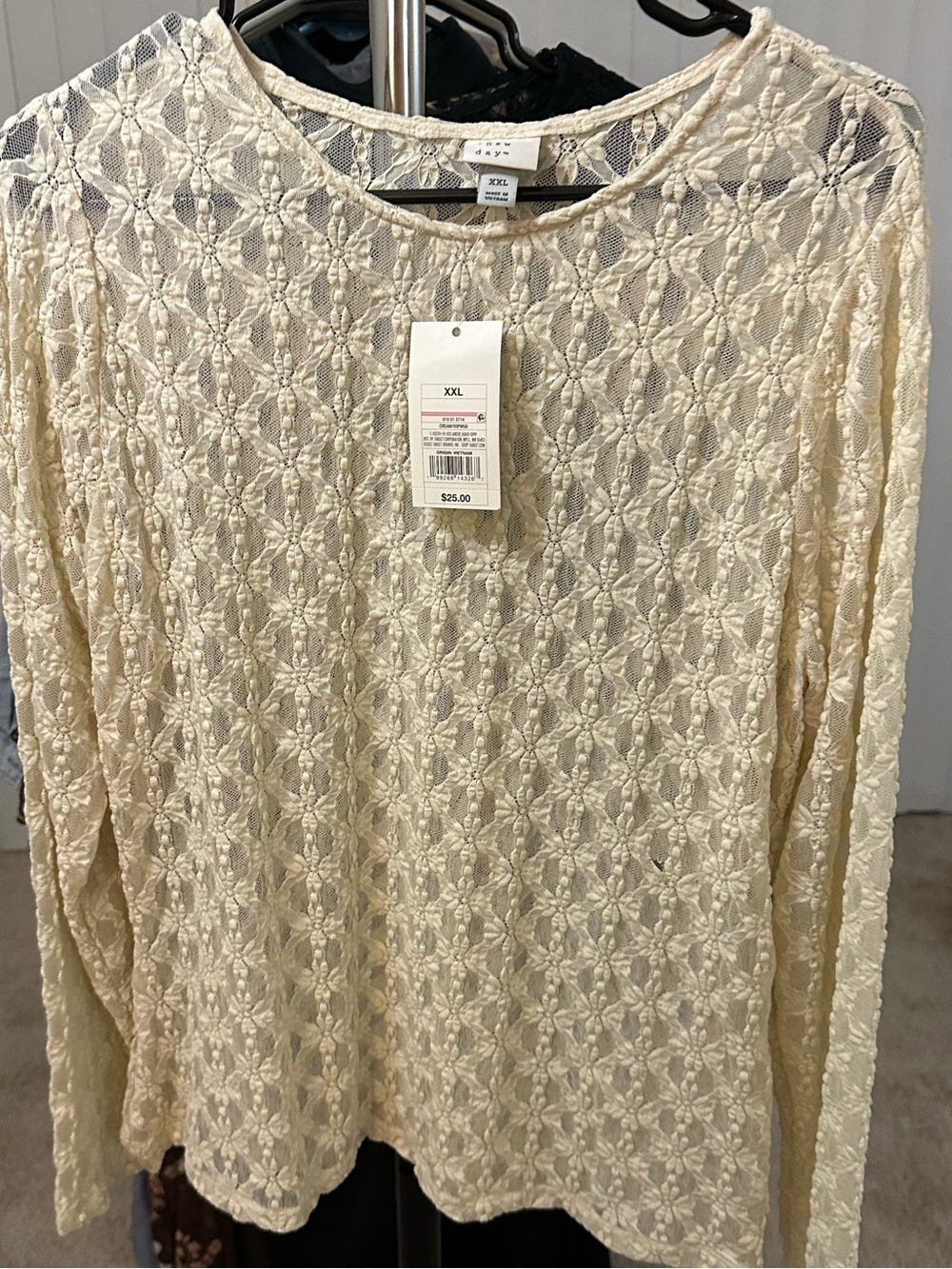 a new day Cream Lace Long-Sleeve Floral Top